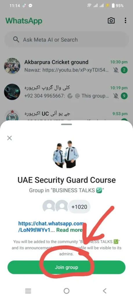 screenshot for how to join dubai whatsapp group links