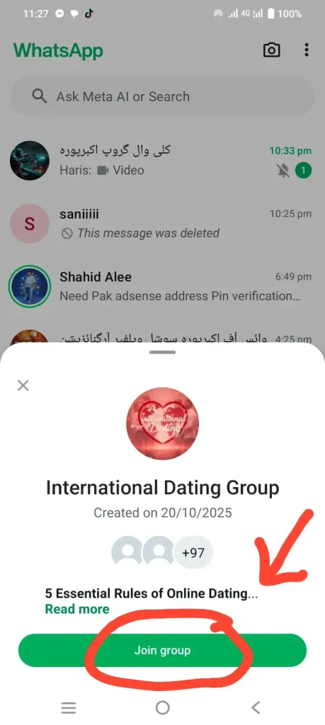 screenshot for how to join Dating whatsapp group links
